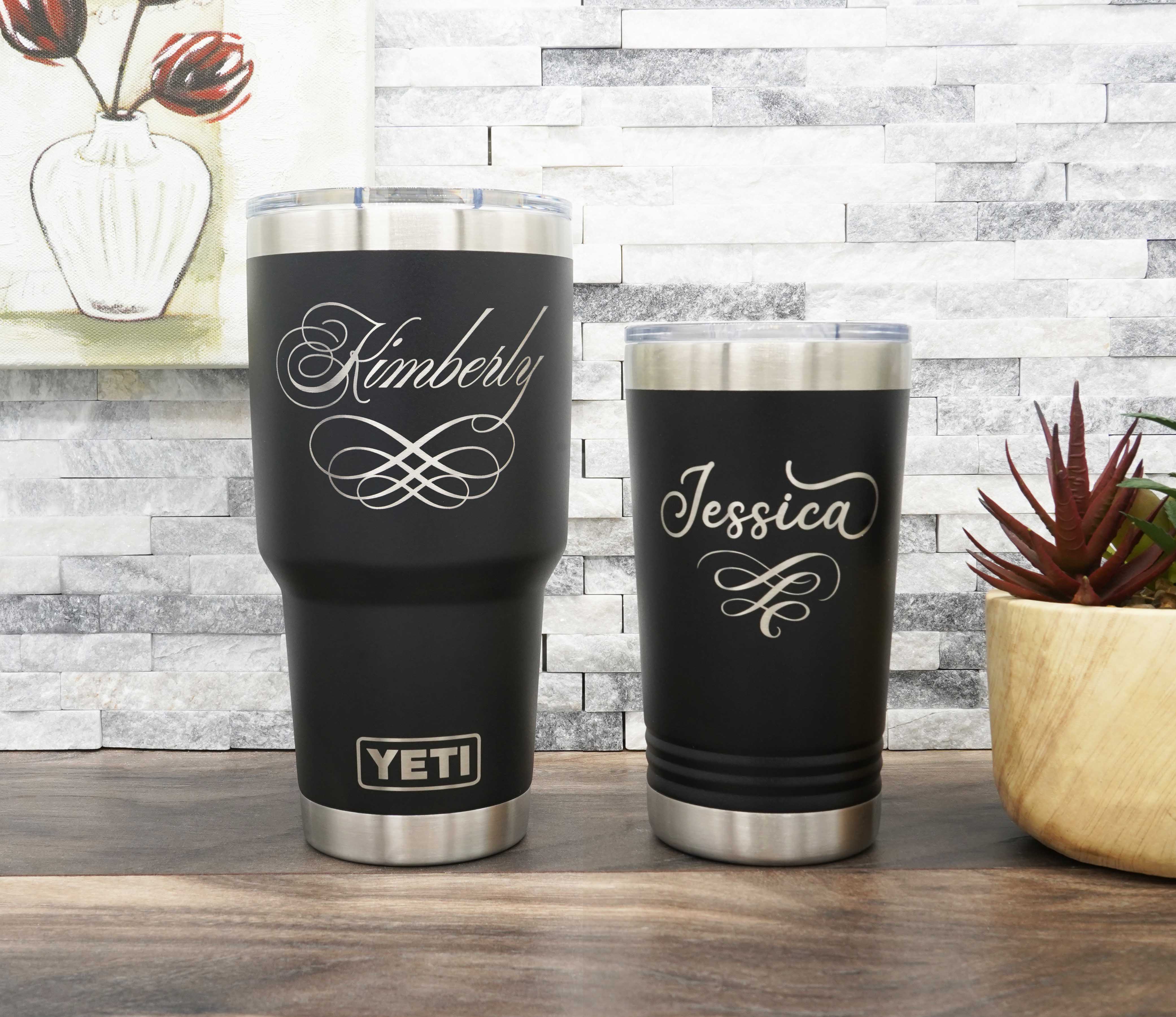 Personalized Engraved YETI® Coffee 14 Ounce or Polar Camel 15 Ounce Coffee  Cup Mug Split Monogram Initials Name SM1 