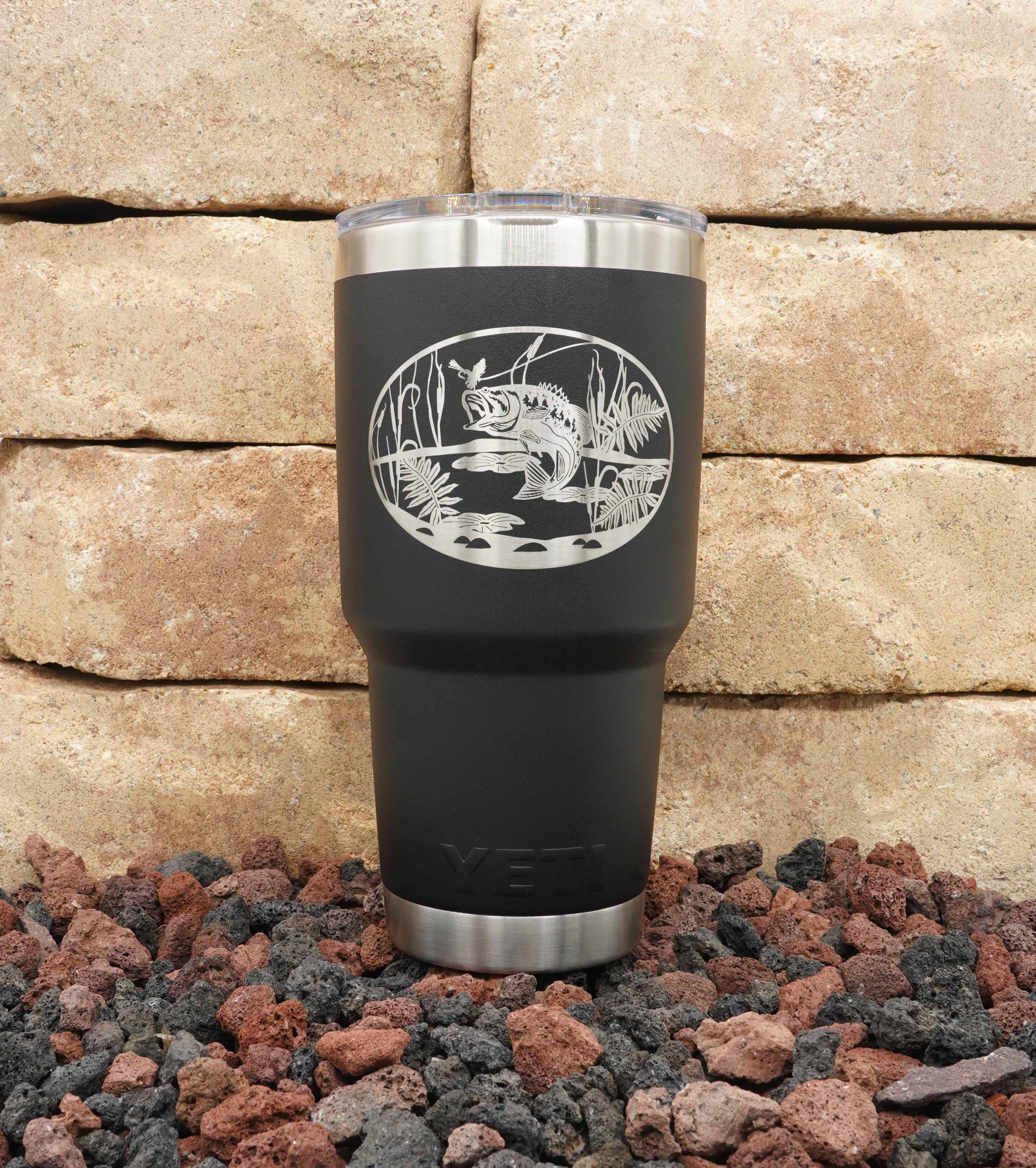 Laser Engraved YETI® or Polar Camel Tumbler with Tooled Leather Wrap-A