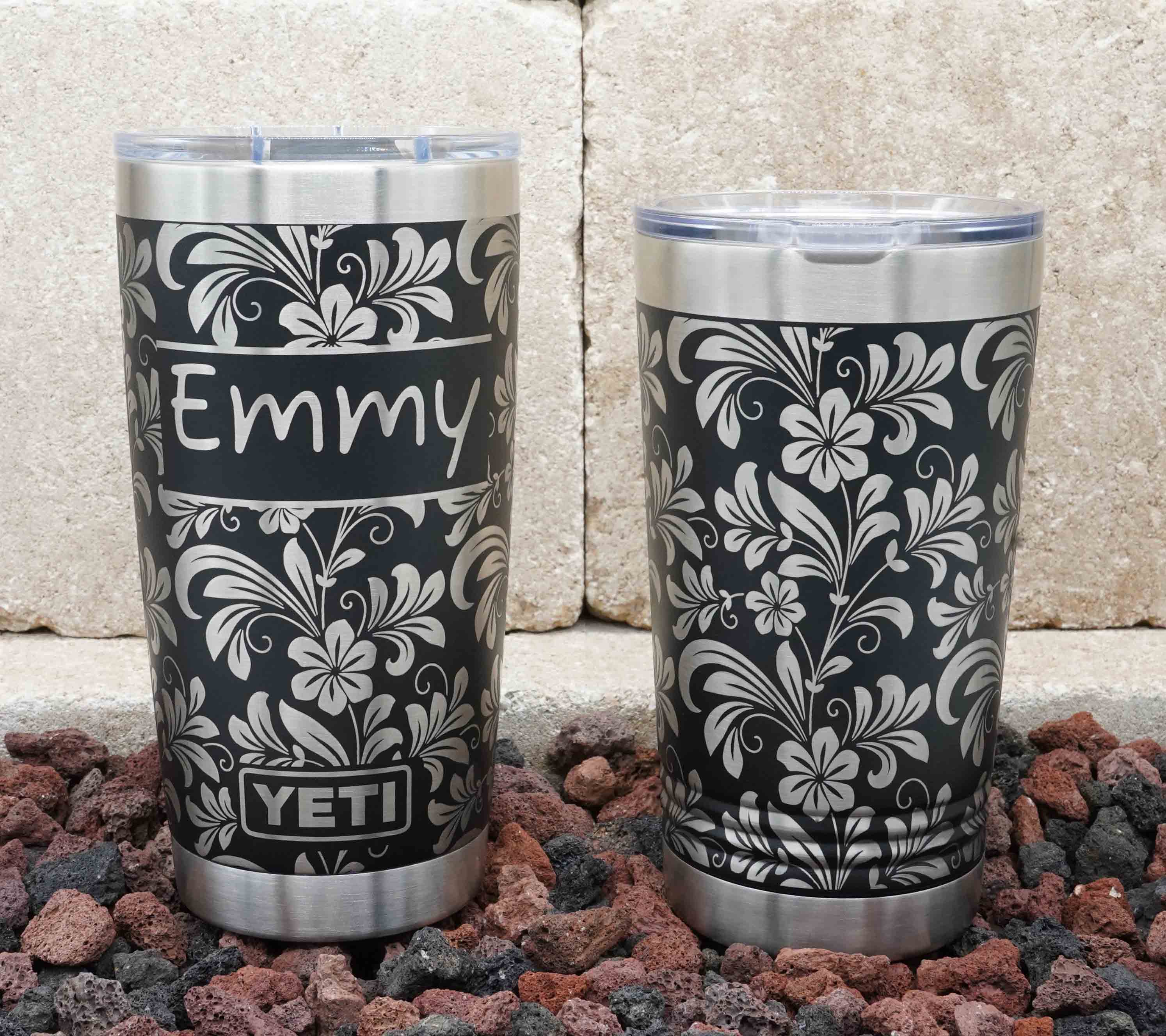 Laser Engraved YETI® or Polar Camel Tumbler with Hibiscus Flower Wrap-