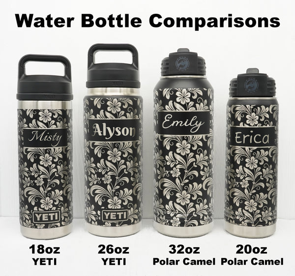 Laser Engraved YETI® or Polar Camel Water Bottle with Hibiscus Flower