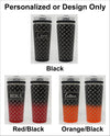 Ice Shaker Flex Bottles engraved with toolbox diamond pattern, shown with and without personalization in each color.