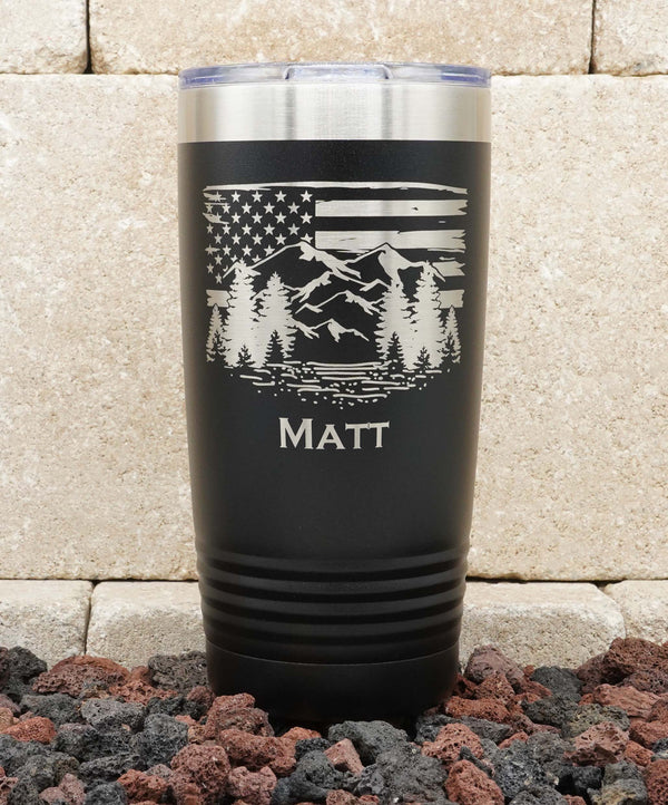 Laser Engraved YETI® or Polar Camel Water Bottle - Deer with American Flag  Design