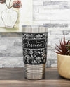 Leatherette Polar Camel tumbler shown with hibiscus flower pattern in black/silver.