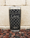 20oz black Yeti tumbler laser engraved with Toolbox Diamond Wrap-Around Pattern shown with name added. Personalization Optional.