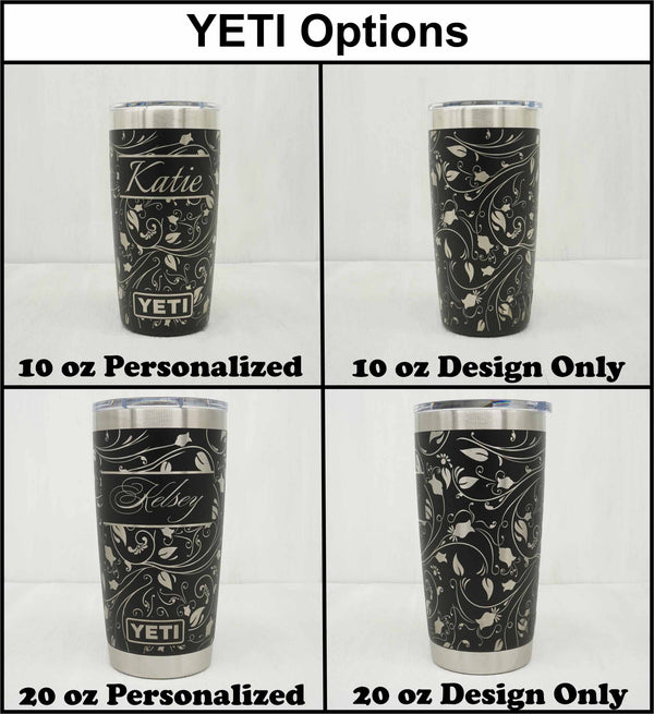 Laser Engraved YETI® or Polar Camel Tumbler with Flowering Vine Wrap-Around  Design