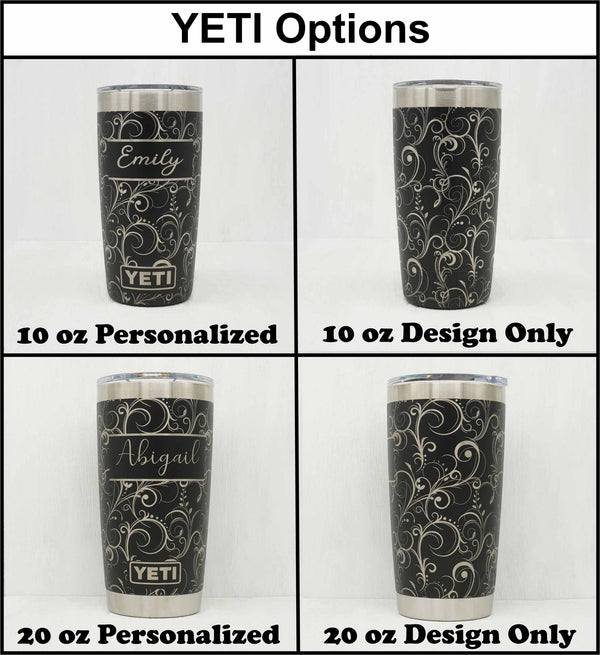 24oz 270 Carnation Design Laser Engraved on a Yeti Mug With