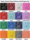 Laser engraved flourish pattern shown in each Polar Camel tumbler color.