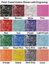 Laser engraved fancy flourish pattern shown in each Polar Camel tumbler color.
