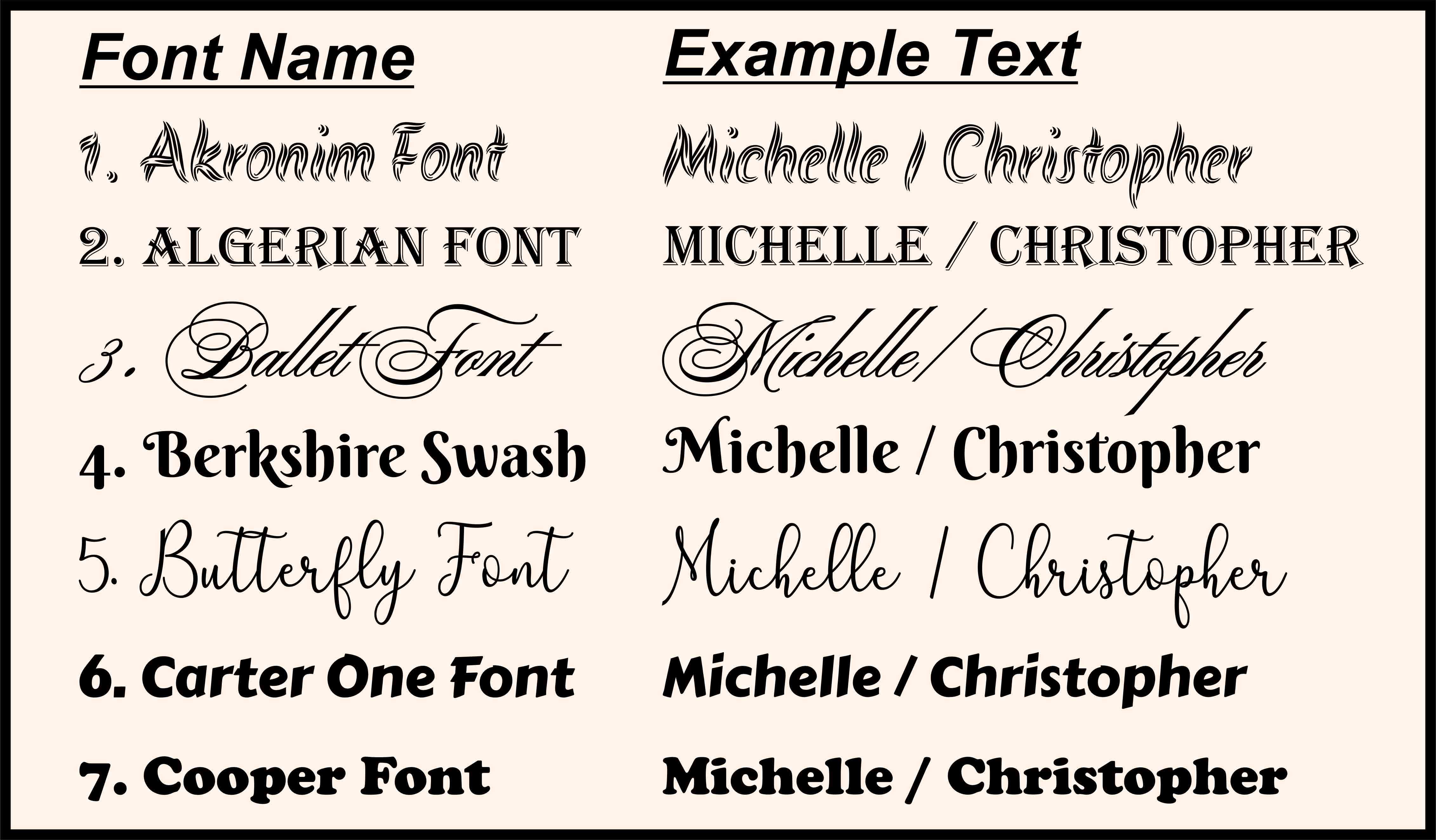 Fonts available.