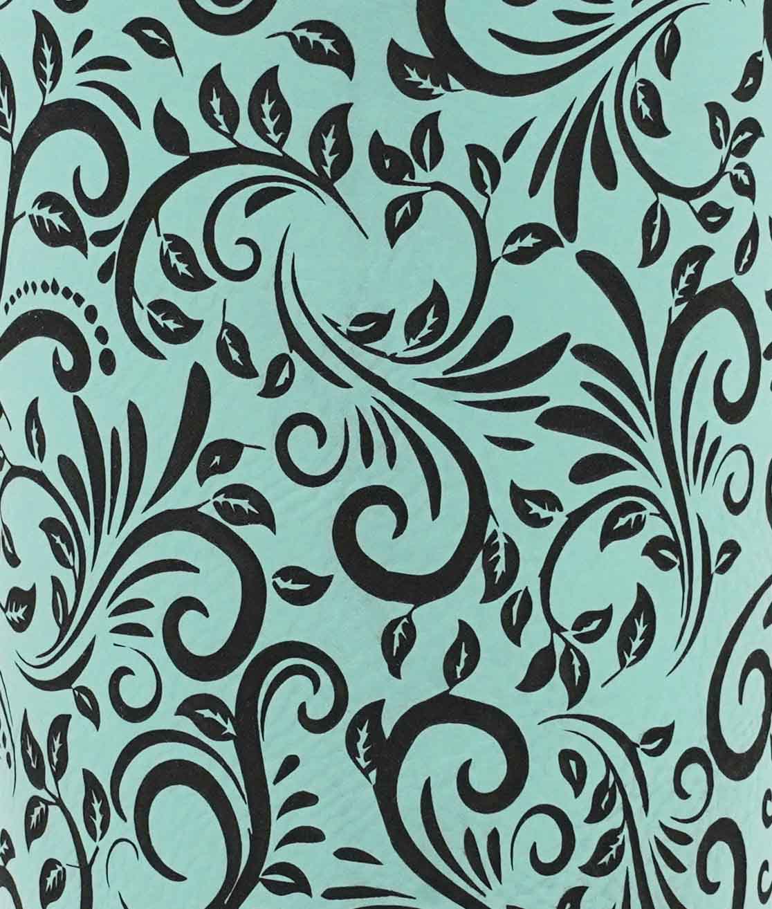 Zoom-in of the detail showing the tooled leather pattern on teal/black leatherette.