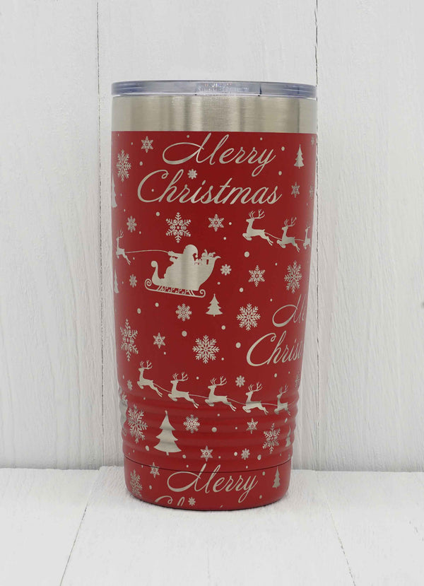 Laser Engraved YETI® or Polar Camel Tumbler - Merry Christmas Wrap-Around  Design