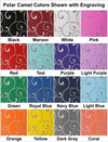 Laser engraved swirl pattern shown in each Polar Camel tumbler color.