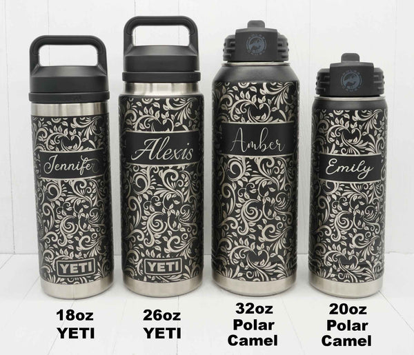Laser Engraved YETI® or Polar Camel Water Bottle with Tooled Leather  Wrap-Around Design