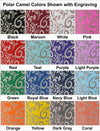 Laser engraved tooled leather pattern shown in each Polar Camel tumbler color.