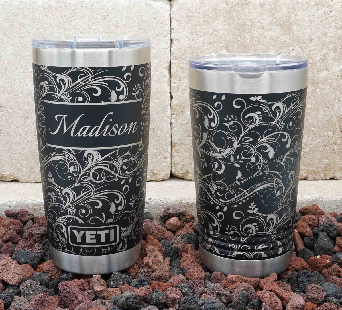 Laser Engraved YETI® or Polar Camel Tumbler with Fancy Flourish Wrap-A