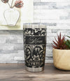 Gift for Mom - 20oz black Yeti tumbler laser engraved all the way around the tumbler with a lily flower pattern for a 360 degree full wrap around design.