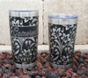 Yeti and Polar Camel tumblers laser engraved all the way around the tumbler with a lily flower pattern for a 360 degree full wrap around design. Personalization optional.