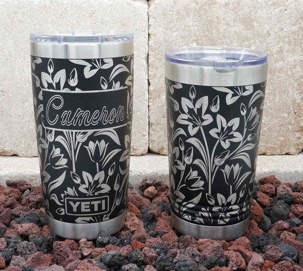Laser Engraved YETI® or Polar Camel Tumbler with Lily Wrap-Around Design