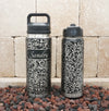 Yeti and Polar Camel water bottles laser-engraved with tooled leather pattern full wrap-around design.